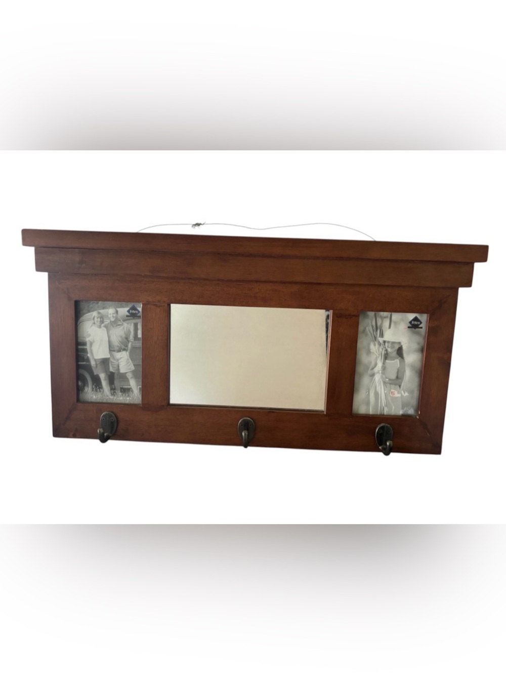 Fetco 21” Wood Coat Rack with Dual 4”x6” Picture Frames and Mirror